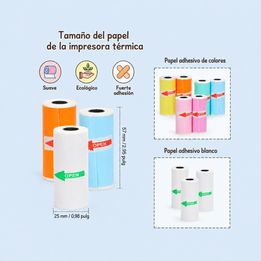 Papel Térmico Adhesivo de Colores para Mini Impresora