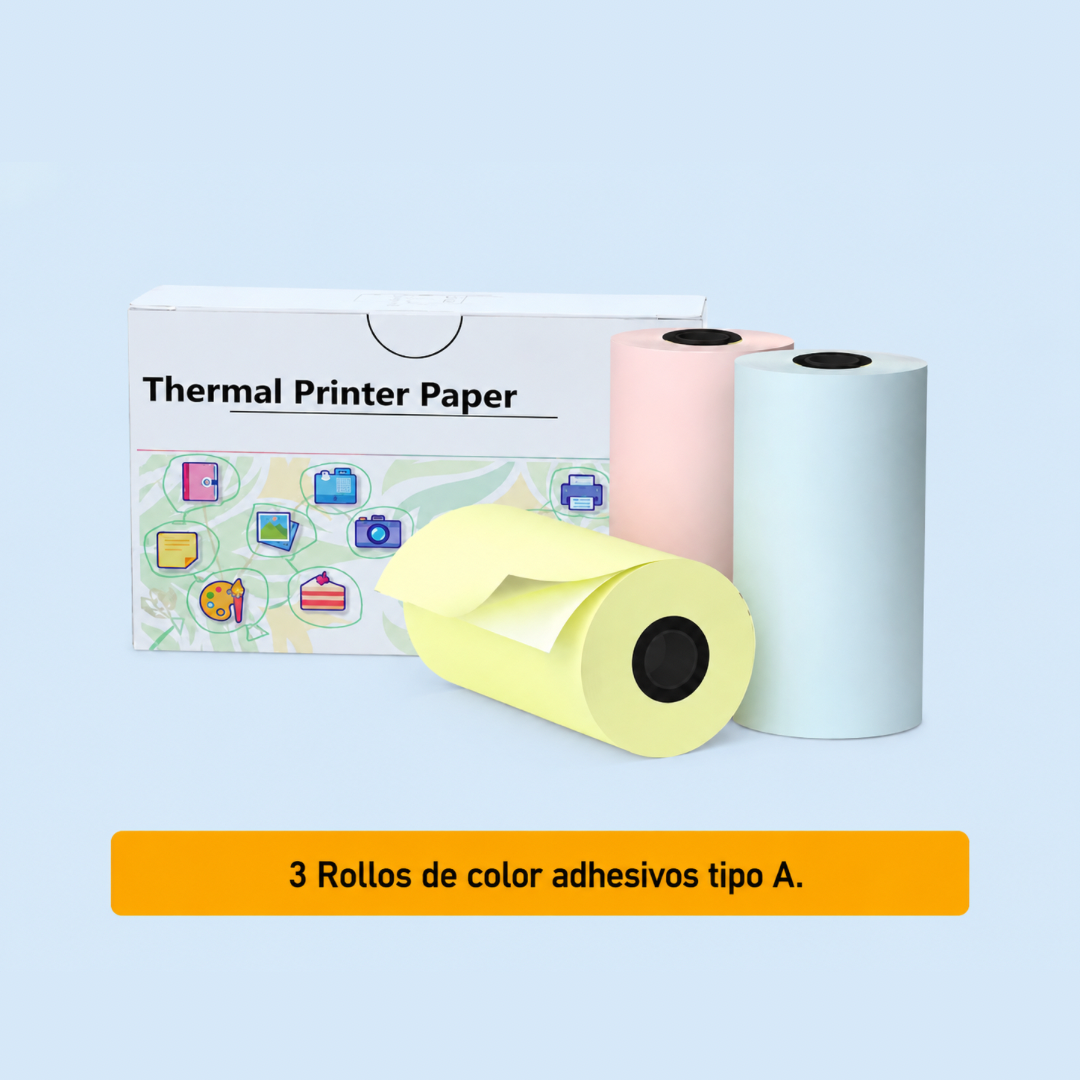 Papel Térmico Adhesivo de Colores para Mini Impresora