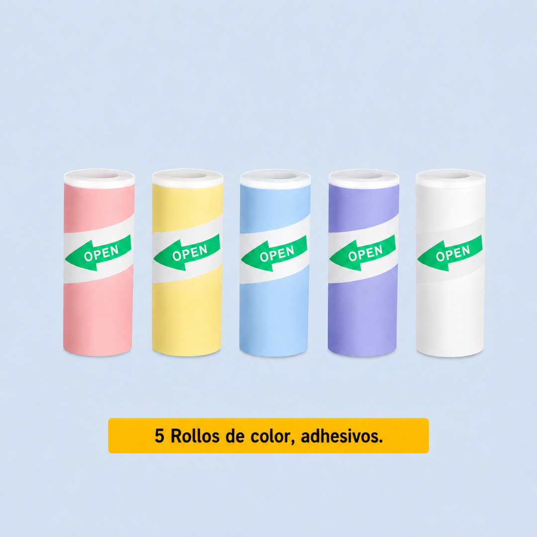 Papel Térmico Adhesivo de Colores para Mini Impresora