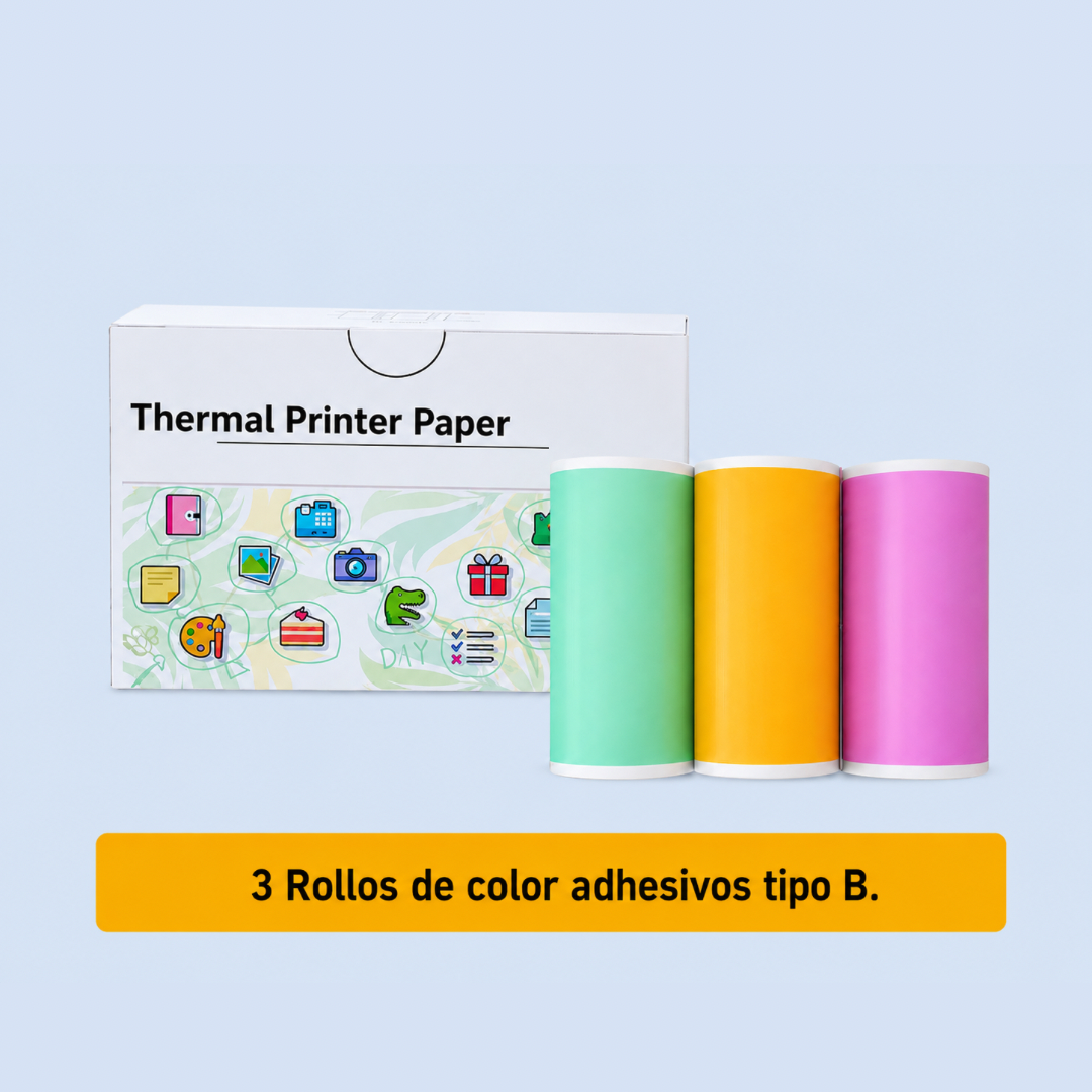 Papel Térmico Adhesivo de Colores para Mini Impresora